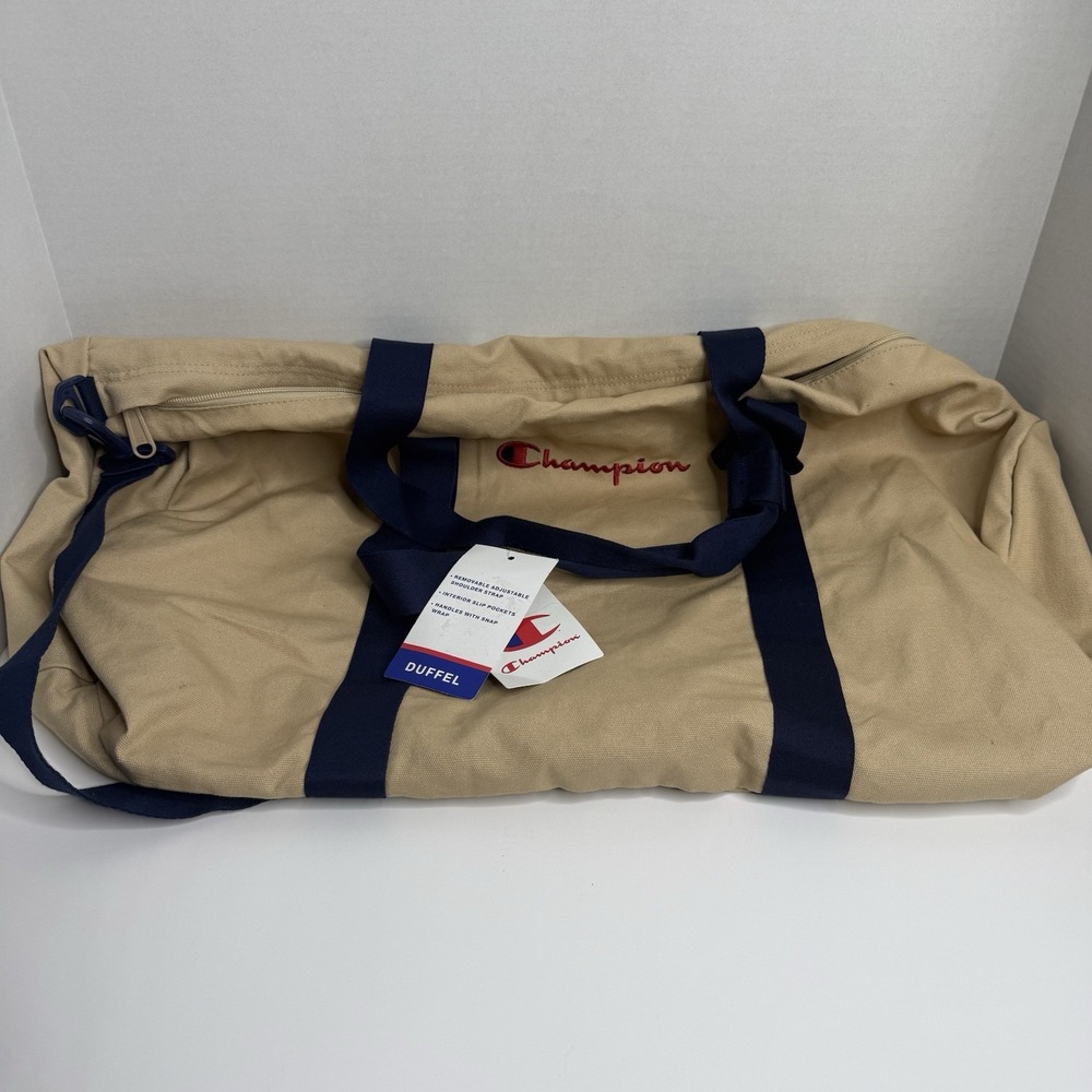 Champion Canvas Duffel Bag Tan Navy Removable Strap CV2-2099 NWT